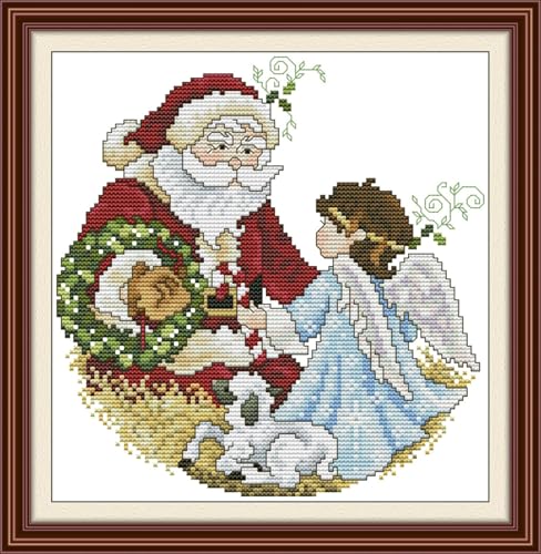 JIZOQE DIY Stickgarnituren Kreuzstich-Set,11CT Gestempelt Stickerei-Starter-Kit,Einfach Cross Stitch Craft für Erwachsene Sticken-Weihnachtsmann 50x50cm(Rahmenlos) von JIZOQE