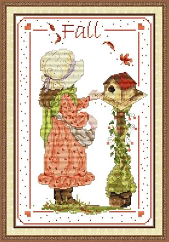 JIZOQE Kreuzstich,Stickerei Kreuzstich Kit Set Einschließlich Farbe Threads Baumwolle Tuch Nadel Zeichnung-Der Rücken-Qiu des Mädchens 35x55cm(Rahmenlos) von JIZOQE