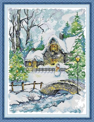 JIZOQE Kreuzstich,Stickerei Kreuzstich Kit Set Einschließlich Farbe Threads Baumwolle Tuch Nadel Zeichnung-Der Schneemann 40x50cm(Rahmenlos) von JIZOQE
