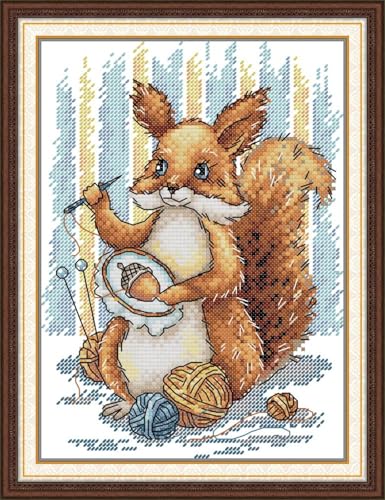 JIZOQE Kreuzstich-Kits Vorgedruckte Stoffe Stickerei Kit für Erwachsene Anfänger 11CT-Besticktes Eichhörnchen 40x50cm(Rahmenlos) von JIZOQE
