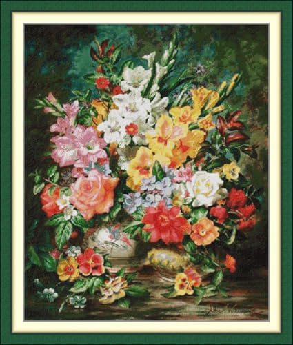 JIZOQE Kreuzstich-Kits Vorgedruckte Stoffe Stickerei Kit für Erwachsene Anfänger 11CT-Blumen blühen 2x109cm(Rahmenlos) von JIZOQE