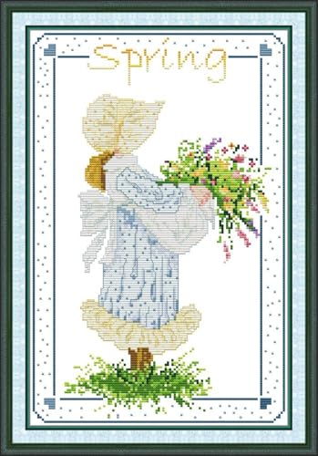 JIZOQE Kreuzstich-Kits Vorgedruckte Stoffe Stickerei Kit für Erwachsene Anfänger 11CT-Der Rücken-Chun des Mädchens 35x55cm(Rahmenlos) von JIZOQE