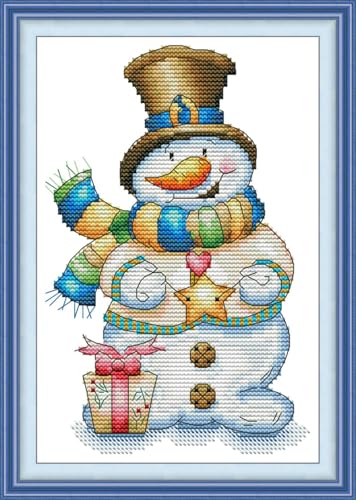 JIZOQE Kreuzstich-Kits Vorgedruckte Stoffe Stickerei Kit für Erwachsene Anfänger 11CT-Schneemann 40x60cm(Rahmenlos) von JIZOQE