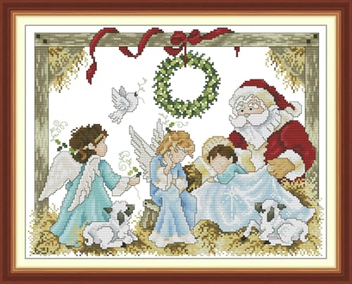 JIZOQE Kreuzstich-Kits Vorgedruckte Stoffe Stickerei Kit für Erwachsene Anfänger 11CT-Weihnachtsmann 50x40cm(Rahmenlos) von JIZOQE