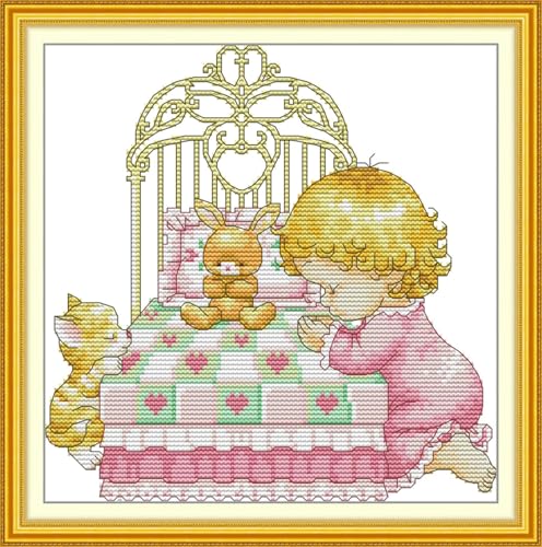 JIZOQE Kreuzstich Set Vorgedruckt 11 CT Kreuzstich Stickpackungen,Stickbilder Vorgedruckt Kreuzstich für Wandkunst-Heimdekoration-Mond-Nacht-Baby Mädchen 50x50cm(Rahmenlos) von JIZOQE