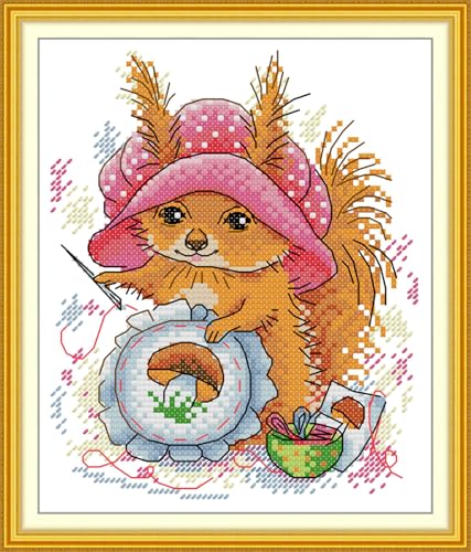 JIZOQE Kreuzstich Set Vorgedruckt 11 CT Kreuzstich Stickpackungen,Stickbilder Vorgedruckt Kreuzstich für Wandkunst-Heimdekoration-Mond-Nacht-Besticktes Eichhörnchen 40x50cm(Rahmenlos) von JIZOQE