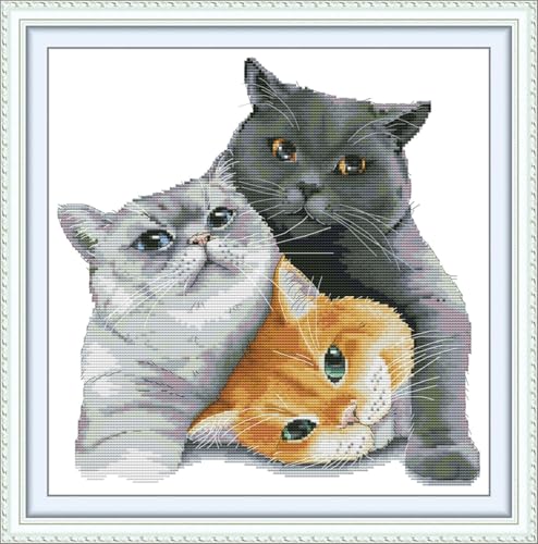 JIZOQE Kreuzstich Stickpackung 11CT Sticken Set Erwachsene Kreuzstich,DIY Stickbilder Vorgedruckt Kreuzstich für Anfänger Home Decor-Drei faule Katzen 50x50cm(Rahmenlos) von JIZOQE