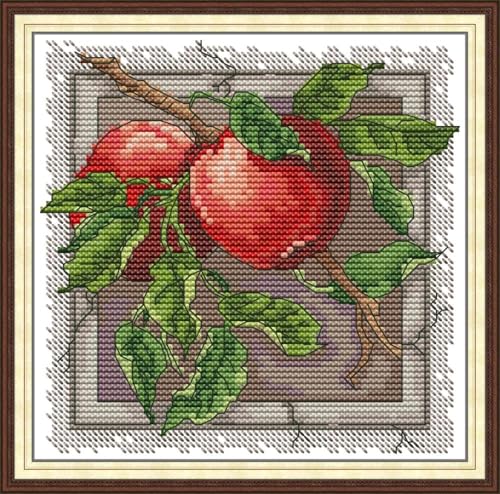 JIZOQE Kreuzstich Stickpackung 11CT Sticken Set Erwachsene Kreuzstich,DIY Stickbilder Vorgedruckt Kreuzstich für Anfänger Home Decor-Roter Apfel 40x40cm(Rahmenlos) von JIZOQE