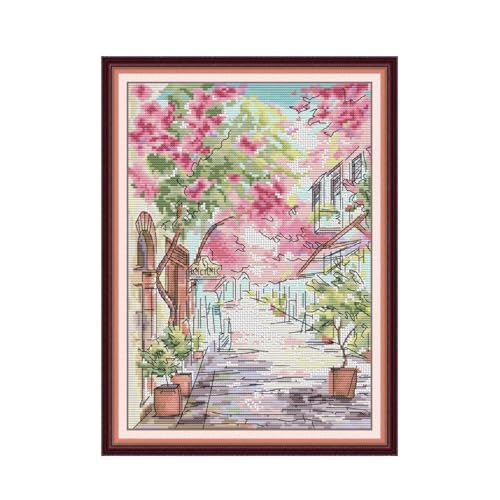 JIZOQE Kreuzstich Stickpackung 11CT Sticken Set Erwachsene Kreuzstich,DIY Stickbilder Vorgedruckt Kreuzstich für Anfänger Home Decor-Straße 33x43cm(Rahmenlos) von JIZOQE