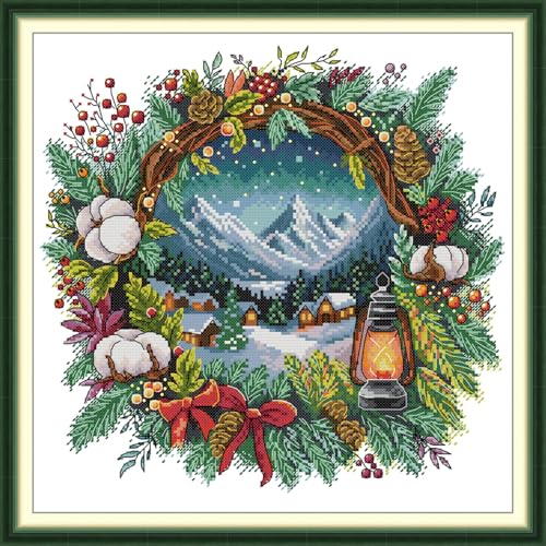 JIZOQE Kreuzstich Stickpackung 11CT Sticken Set Erwachsene Kreuzstich,DIY Stickbilder Vorgedruckt Kreuzstich für Anfänger Home Decor-Winterszene 50x50cm(Rahmenlos) von JIZOQE