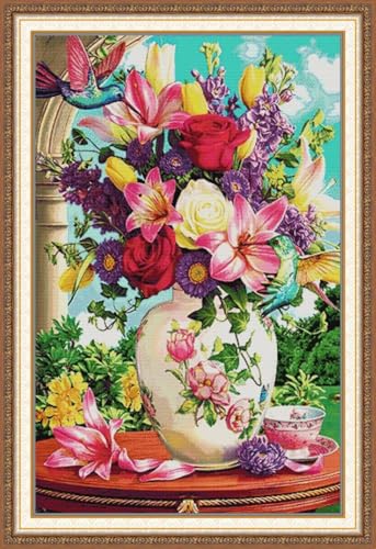 JIZOQE Kreuzstich Stickpackungen Vorgedruckt 11CT DIY Stickpackung Set-Vase 60x80cm(Rahmenlos) von JIZOQE