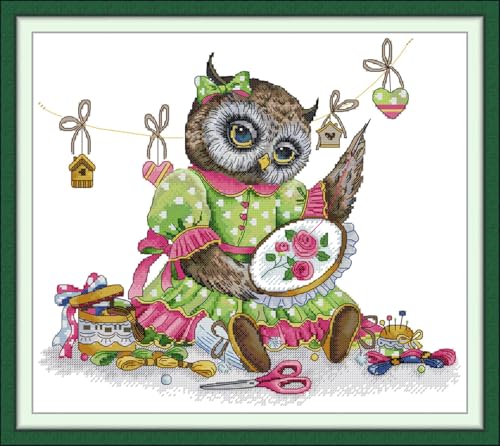 JIZOQE Kreuzstich Stickpackungen Vorgedruckt Set Erwachsene, Stickvorlagen Stickbilder Kreuzstich Stickbild Set für Erwachsene Anfänger Cross Stitch Kit-Bestickte Eule 52x46cm(Rahmenlos) von JIZOQE