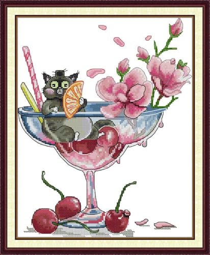 JIZOQE Kreuzstich Stickpackungen Vorgedruckt Set Erwachsene, Stickvorlagen Stickbilder Kreuzstich Stickbild Set für Erwachsene Anfänger Cross Stitch Kit-Blumen-Becher 40x50cm(Rahmenlos) von JIZOQE