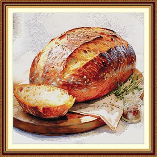 JIZOQE Kreuzstich Stickpackungen Vorgedruckt Set Erwachsene, Stickvorlagen Stickbilder Kreuzstich Stickbild Set für Erwachsene Anfänger Cross Stitch Kit-Brot 79x79cm(Rahmenlos) von JIZOQE