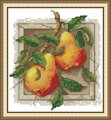 JIZOQE Kreuzstich Stickpackungen Vorgedruckt Set Erwachsene, Stickvorlagen Stickbilder Kreuzstich Stickbild Set für Erwachsene Anfänger Cross Stitch Kit-Rosige Birne 40x40cm(Rahmenlos) von JIZOQE