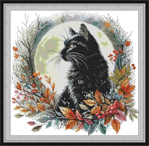 JIZOQE Kreuzstich Stickpackungen Vorgedruckt Set Erwachsene, Stickvorlagen Stickbilder Kreuzstich Stickbild Set für Erwachsene Anfänger Cross Stitch Kit-Tier Katze 48x48cm(Rahmenlos) von JIZOQE