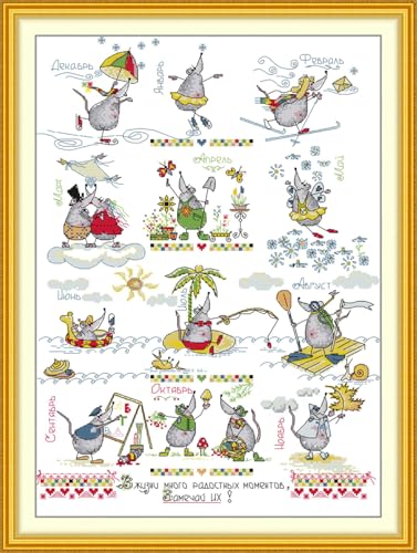 JIZOQE Stickerei-Set, Kreuzstich,geprägt mit gedrucktem Muster, Starter-Set-Der Urlaub der Maus 54x72cm(Rahmenlos) von JIZOQE