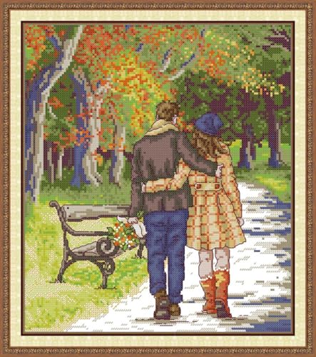 JIZOQE Stickerei-Set, Kreuzstich,geprägt mit gedrucktem Muster, Starter-Set-Spaziergang im Park 48x54cm(Rahmenlos) von JIZOQE