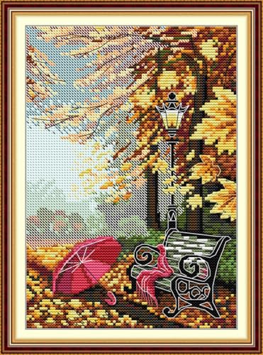 JIZOQE Stickerei Set Kreuzstich Starter Kit Vorgezeichnet zum Sticken Stickset zum Selbersticken-Herbstlaub 40x55cm(Rahmenlos) von JIZOQE