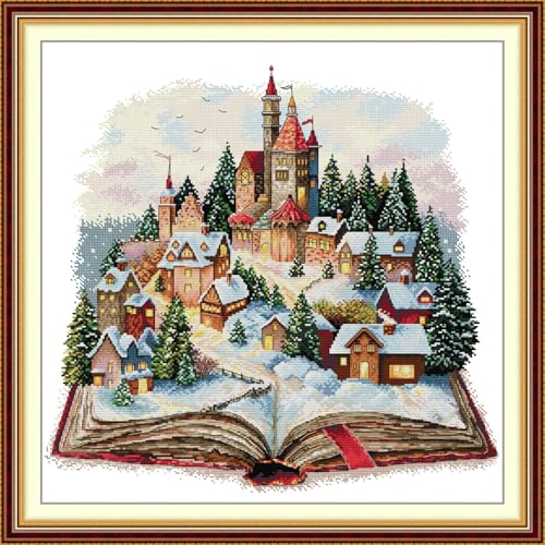 JIZOQE Stickerei Set Kreuzstich Starter Kit Vorgezeichnet zum Sticken Stickset zum Selbersticken-Magisches Schloss 67x67cm(Rahmenlos) von JIZOQE