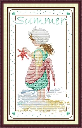 JIZOQE Stickerei Set Kreuzstich Starter Kit Vorgezeichnet zum Sticken Stickset zum Selbersticken-Rücken-Sommer für Mädchen 35x55cm(Rahmenlos) von JIZOQE