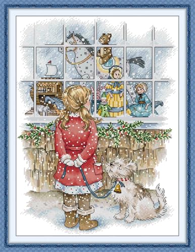 JIZOQE Stickerei Set Kreuzstich Starter Kit Vorgezeichnet zum Sticken Stickset zum Selbersticken-Weihnachtsfenster 40x50cm(Rahmenlos) von JIZOQE
