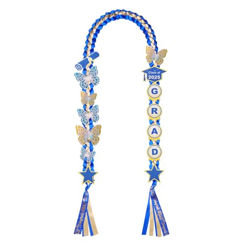 JZWPOOM Band Leis Klasse 2025, handgefertigte Ehrenhalskette, Geschenk für Damen und Herren, Partyzubehör, Blau und Gold JZWPOOM Band Leis Klasse 2025, handgefertigte Ehrenhalskette, Geschenk für Damen und Herren, Partyzubehör, Blau und Gold von JIZWPOOM