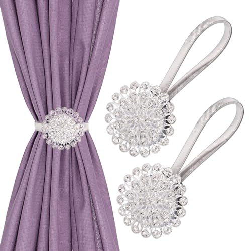 JIZZU 2 Stück Magnetische Vorhang Raffhalter, Legierungsfeder Blumen Gardinenhalter Raffhalter für Vorhänge mit Magnet, Gardinen Raffhalter für Home Büro Gardinen Deko von JIZZU
