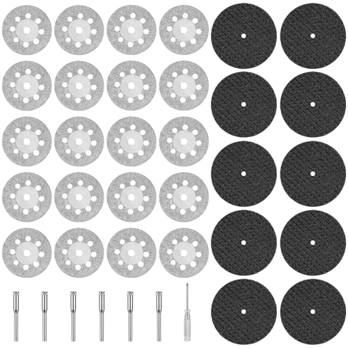 JIZZU 30 Stück Diamanttrennscheiben, Trennscheibe Metall Set für Rotationswerkzeug, Mini Gelochte Trennscheiben mit 6 Stück 3 mm Dorn, Diamant Schneidscheiben für Stein, Holz, Glas, Fliesen JIZZU 30 Stück Diamanttrennscheiben, Trennscheibe Metall Set für Rotationswerkzeug, Mini Gelochte Trennscheiben mit 6 Stück 3 mm Dorn, Diamant Schneidscheiben für Stein, Holz, Glas, Fliesen von JIZZU