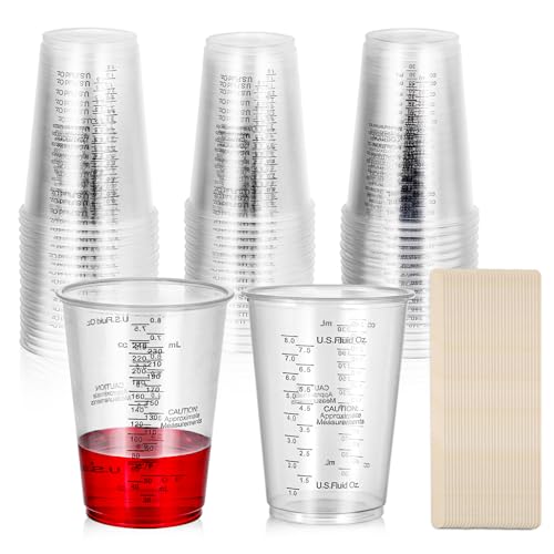 JIZZU 50 Stück Epoxidharz Mischbecher, 240 ml Messbecher mit 50 Stück Mischstäbchen Kunststoff-Messbecher für Flüssigkeiten, Mischen von Harz, Farbe, Pigment von JIZZU