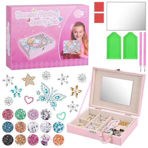 JIZZU Geschenke für Mädchen 5 6 7 8 9 10 Jahre, Kreatives DIY Diamond Painting Kinder Schmuckkästchen Bastelset, Geschenk Mädchen 5-12 Jahre Mandalas Kreatives Geburtstagsgeschenk von JIZZU