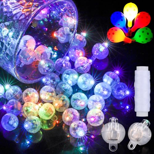 JIZZU Runde LED Ballons Lichter, 80 Stück Mini Runde Ball Ballon Licht, Bunte Runde Led Ballons Lichter für Papierlaterne Ballon Party Halloween Hochzeit Party Geburtstag Dekoration von JIZZU