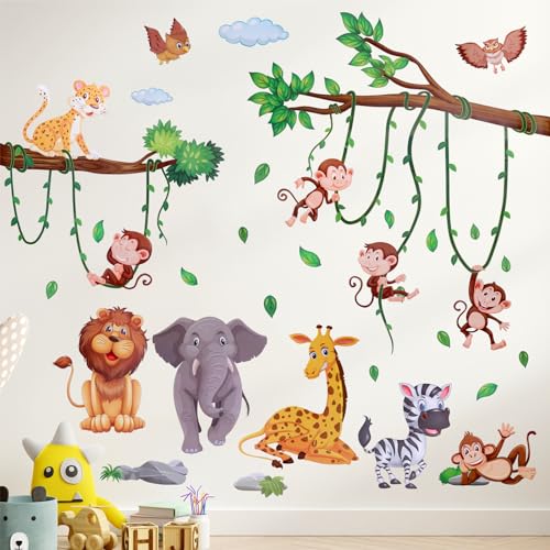 JIZZU Wandtattoo Dschungel Tiere Baum Wandaufkleber Elefant Giraffe Löwe Affe Zebra Eule Wandsticker für Babyzimmer Kinderzimmer Schlafzimmer Wanddeko JIZZU Wandtattoo Dschungel Tiere Baum Wandaufkleber Elefant Giraffe Löwe Affe Zebra Eule Wandsticker für Babyzimmer Kinderzimmer Schlafzimmer Wanddeko von JIZZU