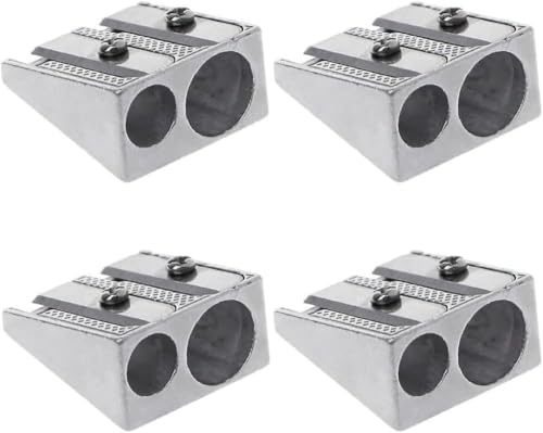 Make-up-Bleistiftspitzer, manueller Doppelloch-Bleistiftspitzer, 2-Loch-Metall-Bleistiftspitzer für farbige Graphitstifte, Buntstiftspitzer, Zuhause, Schule, Büro, Metall-Bleistiftspitzer, 4 Stück von JIzian