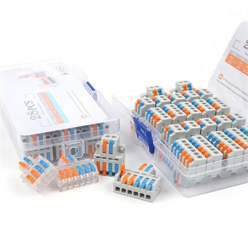 JJCFGRDM Boxed Quick Mini Federstecker Drahtstecker 2 In 4/6 Out Splitterkabel Push-In-Klemme mit Hebel 0,08–2,5 (4,0) mm2(D2-4 T 28PCS) von JJCFGRDM