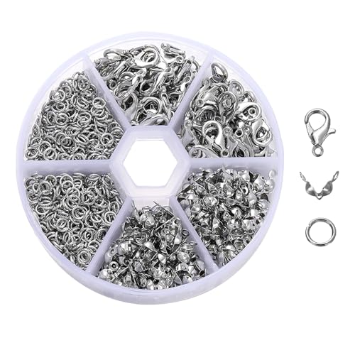 370 Stück Armband Verschluss Set,verschlüsse für armbänder,Kettenverschluss,schlüsselanhänger,Karabinerverschluss und Biegeringe und Crimpenden,für Halsketten Armband DIY(Silber) von JJHXM