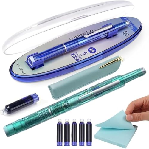 JJIAGOLD Füllfederhalter-Set mit feiner Feder, inklusive 5 blauen Tintenpatronen, transparentem Schaft und schützender Stifttasche, glattes Schreiben, Füllfederhalter für Büro-Schreibbegeisterte (D) von JJIAGOLD