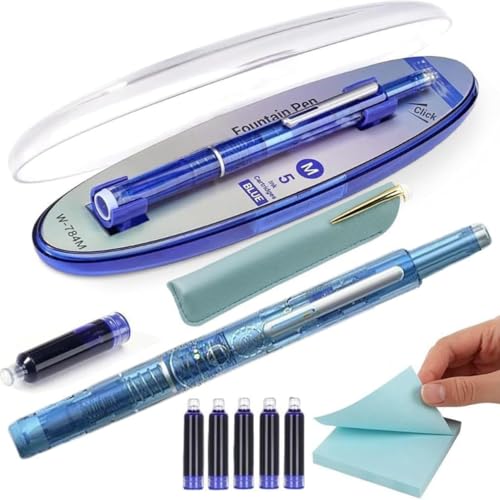 JJIAGOLD Füllfederhalter-Set mit feiner Feder, inklusive 5 blauen Tintenpatronen, transparentem Schaft und schützender Stifttasche, glattes Schreiben, Füllfederhalter für Büro-Schreibbegeisterte (C) von JJIAGOLD
