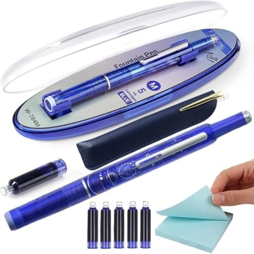 JJIAGOLD Füllfederhalter-Set mit feiner Feder, inklusive 5 blauen Tintenpatronen, transparentem Schaft und schützender Stifttasche, glattes Schreiben, Füllfederhalter für Büro-Schreibbegeisterte (B) von JJIAGOLD