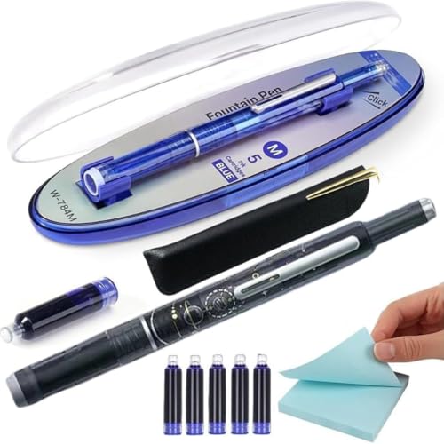 JJIAGOLD Füllfederhalter-Set mit feiner Feder, inklusive 5 blauen Tintenpatronen, transparentem Schaft und schützender Stifttasche, glattes Schreiben, Füllfederhalter für Büro-Schreibbegeisterte (A) von JJIAGOLD