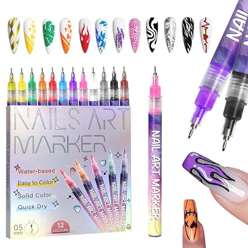 JJIAGOLD Nagelkunst-Marker mit feiner Spitze, schnelltrocknend, wasserbasiert, 0,5 mm, 12 Farben JJIAGOLD Nagelkunst-Marker mit feiner Spitze, schnelltrocknend, wasserbasiert, 0,5 mm, 12 Farben von JJIAGOLD