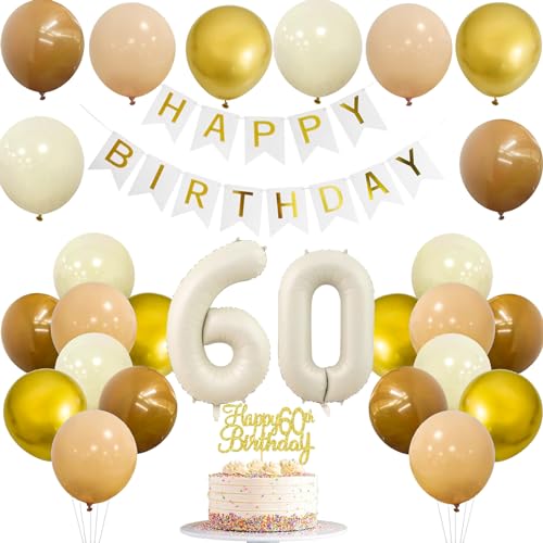 JJJZAMZ 60. Geburtstag Deko, Deko 60 Geburtstag Frau Mann mit Banner 60 Geburtstag Girlande Zahl 60 Luftballons Geburtstag Tortendeko Beige Braun Gold Party Ballons für 60. Geburtstag Dekoration JJJZAMZ 60. Geburtstag Deko, Deko 60 Geburtstag Frau Mann mit Banner 60 Geburtstag Girlande Zahl 60 Luftballons Geburtstag Tortendeko Beige Braun Gold Party Ballons für 60. Geburtstag Dekoration von JJJZAMZ