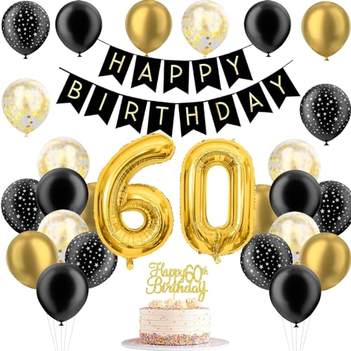 JJJZAMZ 60. Geburtstag Frauen Manner, Deko 60 Geburtstag Mann Happy Birthday Girlande, Zahlen Luftballon 60 und Tortendeko Geburtstag, Luftballons Schwarz, Luftballons Gold JJJZAMZ 60. Geburtstag Frauen Manner, Deko 60 Geburtstag Mann Happy Birthday Girlande, Zahlen Luftballon 60 und Tortendeko Geburtstag, Luftballons Schwarz, Luftballons Gold von JJJZAMZ
