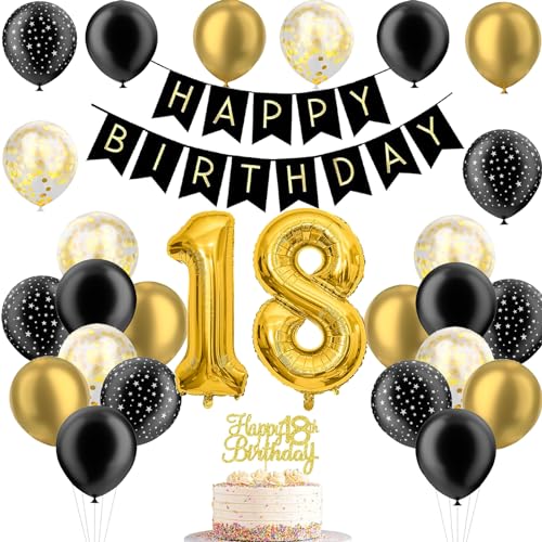 JJJZAMZ Deko 18 Geburtstag Junge Mädchen, Deko 18. Geburtstag Luftballons Gold Schwarz, Zahlen Luftballon 18 Deko Geburtstag Mann,Tortendeko 18 Geburtstag und Happy Birthday Girlande JJJZAMZ Deko 18 Geburtstag Junge Mädchen, Deko 18. Geburtstag Luftballons Gold Schwarz, Zahlen Luftballon 18 Deko Geburtstag Mann,Tortendeko 18 Geburtstag und Happy Birthday Girlande von JJJZAMZ