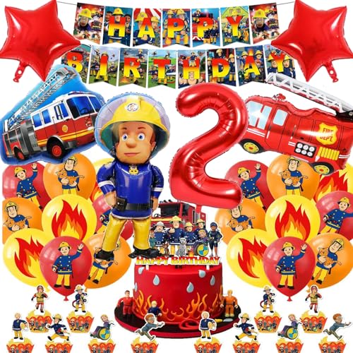 JJJZAMZ Feuerwehr Geburtstag Deko 2 Jahre Junge mädchen, Feuerwehr Deko Kindergeburtstag Luftballon, Feuerwehr Folienballon 2 Jahre,Tortendeko Feuerwehr, Geburtstagsdeko 2 Jahre Party Dekoration von JJJZAMZ