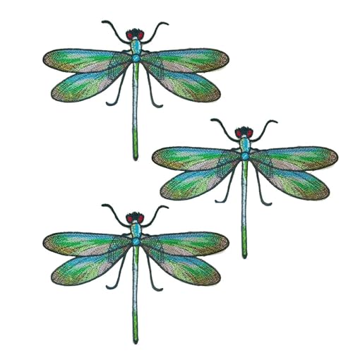 3 x Libellen-Aufnäher, Libelle, bestickt, zum Aufnähen, zum Aufbügeln, Applikationen, bestickte Applikationen, Libellen-Stickerei von JJLFresheners
