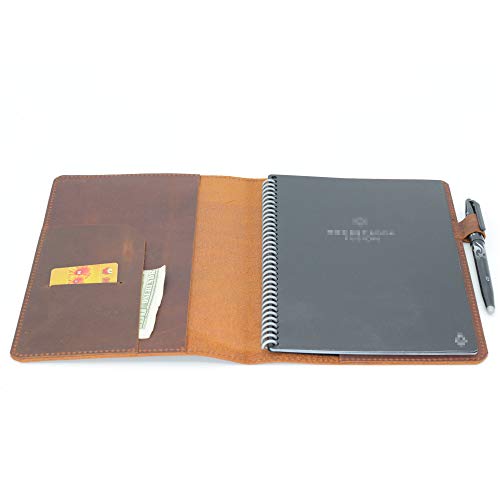 JJNUSA Kompatibel mit Rocketbook Cover Smart Business handgefertigtes Notizbuch aus echtem Leder für Everlast, Fusion, Wave Moleskin A5 Executive 22,4 x 15,2 cm Braun von JJNUSA