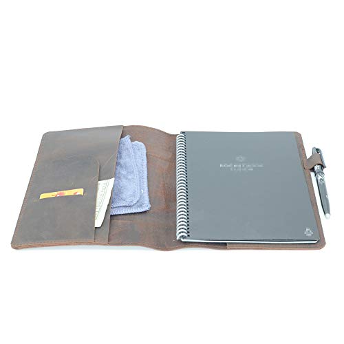 JJNUSA Kompatibel mit Rocketbook Cover Smart Business handgefertigtes Notizbuch aus echtem Leder für Everlast Fusion Wave Moleskin A5 mit Stiftschlaufe und Kartenhalter, Executive 22,4 x 15,2 cm von JJNUSA