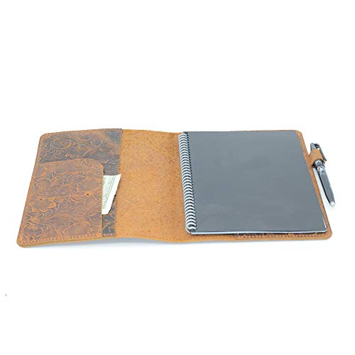 JJNUSA Kompatibel mit Rocketbook Cover handgefertigtes Notizbuch aus echtem Leder für Everlast, Fusion, Wave Moleskin A5 mit Stiftschlaufe und Kartenhalter, Executive 22,4 x 15,2 cm, Blume von JJNUSA