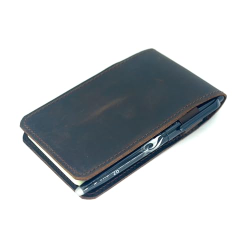 JJNUSA Ledereinband, kompatibel mit Rite in the Rain, Spiral-Notizbüchern, Used-Leder, Einband für Memo-Notebook, A7, 7,6 x 12,7 cm, 10,2 x 15,2 cm (7,6 x 12,7 cm, Dunkelbraun) von JJNUSA